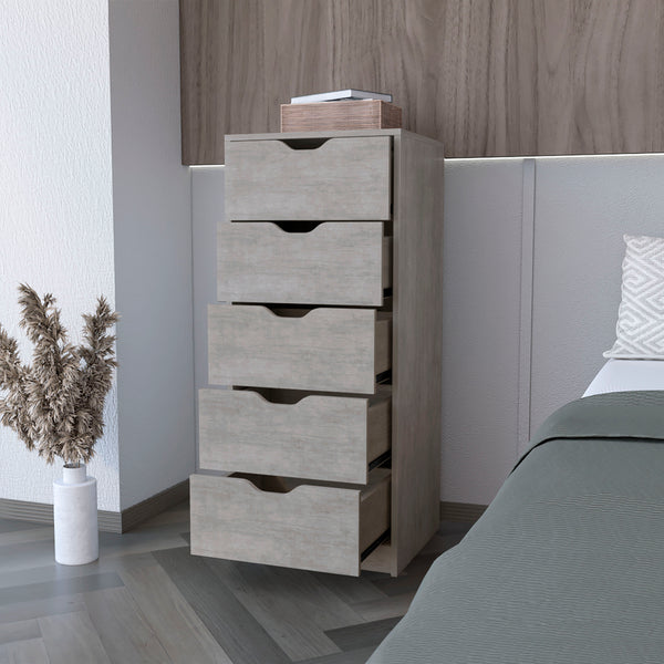 English Elm Kamran Concrete Gray Dresser - 5 Narrow Drawers, Engineered Wood, Space-Saving 45.2"L x 20"W B092142859