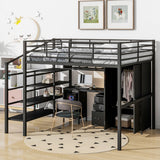 Hearth and Haven Full Size Loft Bed with Table Set and Wardrobe, Black GX000634AAB