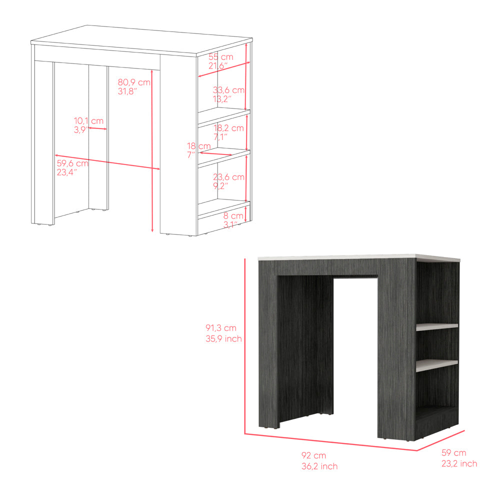 English Elm Kitchen Island Doyle Smoky Oak with Ibiza Marble Top, Compact Prep Table w/ 3 Shelves, Engineered Wood B092142834