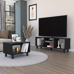 English Elm 2pc Millville Living Room Set in Black – Engineered Wood Coffee Table & TV Rack, Sturdy Storage B092142849
