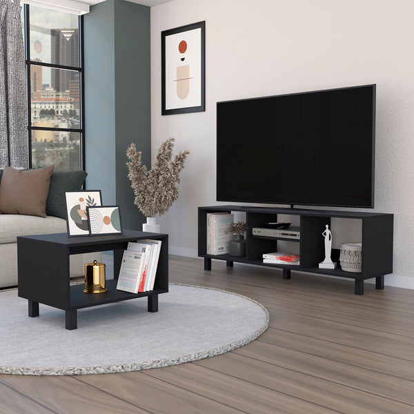 English Elm 2pc Millville Living Room Set in Black – Engineered Wood Coffee Table & TV Rack, Sturdy Storage B092142849