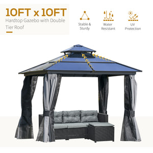English Elm 10' X 10' Hardtop Gazebo Canopy - Stylish Aluminum Frame Pavilion With Double Roof & Mesh Curtains W2225S00034