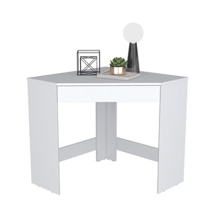 English Elm Corner Desk Granger Engineered Wood Corner Desk in White with Drawer, Space-Saving Stable Design B092142856