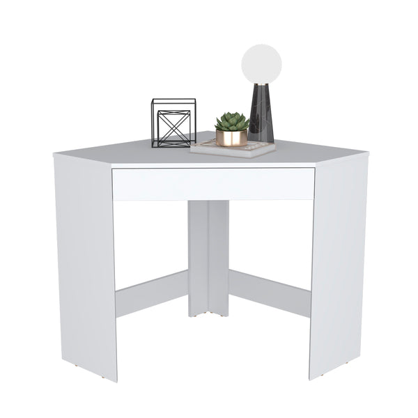 English Elm Corner Desk Granger Engineered Wood Corner Desk in White with Drawer, Space-Saving Stable Design B092142856