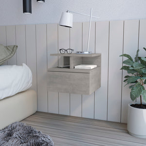 English Elm Nightstand Floating Flopini Concrete Gray — Wall-Mounted Engineered Wood, Drawer & 14" Shelf Space B092142830