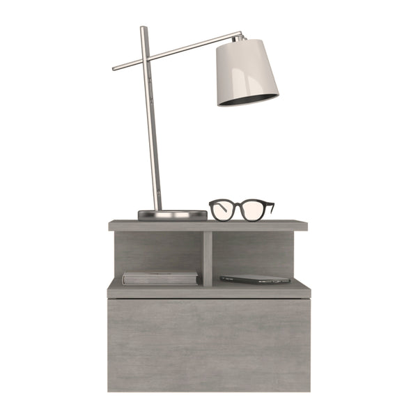 English Elm Nightstand Floating Flopini Concrete Gray — Wall-Mounted Engineered Wood, Drawer & 14" Shelf Space B092142830