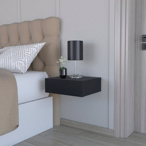 English Elm Nightstand Isola Wall-Mounted Black Engineered Wood – Space-Saving Floating Design with Large Drawer and 15.7" Top Surface B092142819