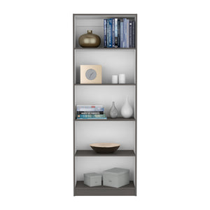 English Elm Bookcase Benzoni 4-Shelves Matt Gray/White – Space-Savvy Engineered Wood Design with Extra Lower Storage and Durable Construction B092142825