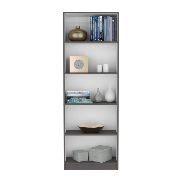 English Elm Bookcase Benzoni 4-Shelves Matt Gray/White – Space-Savvy Engineered Wood Design with Extra Lower Storage and Durable Construction B092142825