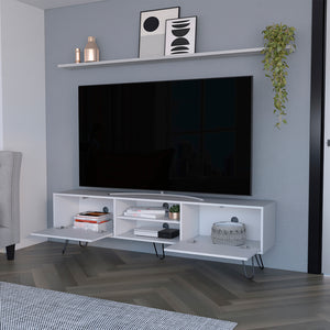 English Elm Tv Stand Franklin Modern White Engineered Wood TV Console with Two Open Shelves, Closed Storage, Five-Leg Stability and Sleek Design B092142852