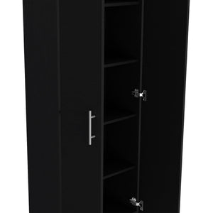 English Elm Pantry Clinton Tall Kitchen Cabinet in Black - Slim Engineered Wood Storage with Metal Handles B092142839
