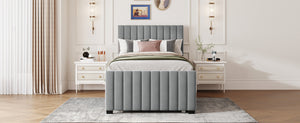 English Elm Twin Velvet Upholstered Platform Bed with Trundle — Space-Saving Sleepover Solution, Durable Design Gray SF000069AAE