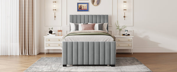 English Elm Twin Velvet Upholstered Platform Bed with Trundle — Space-Saving Sleepover Solution, Durable Design Gray SF000069AAE