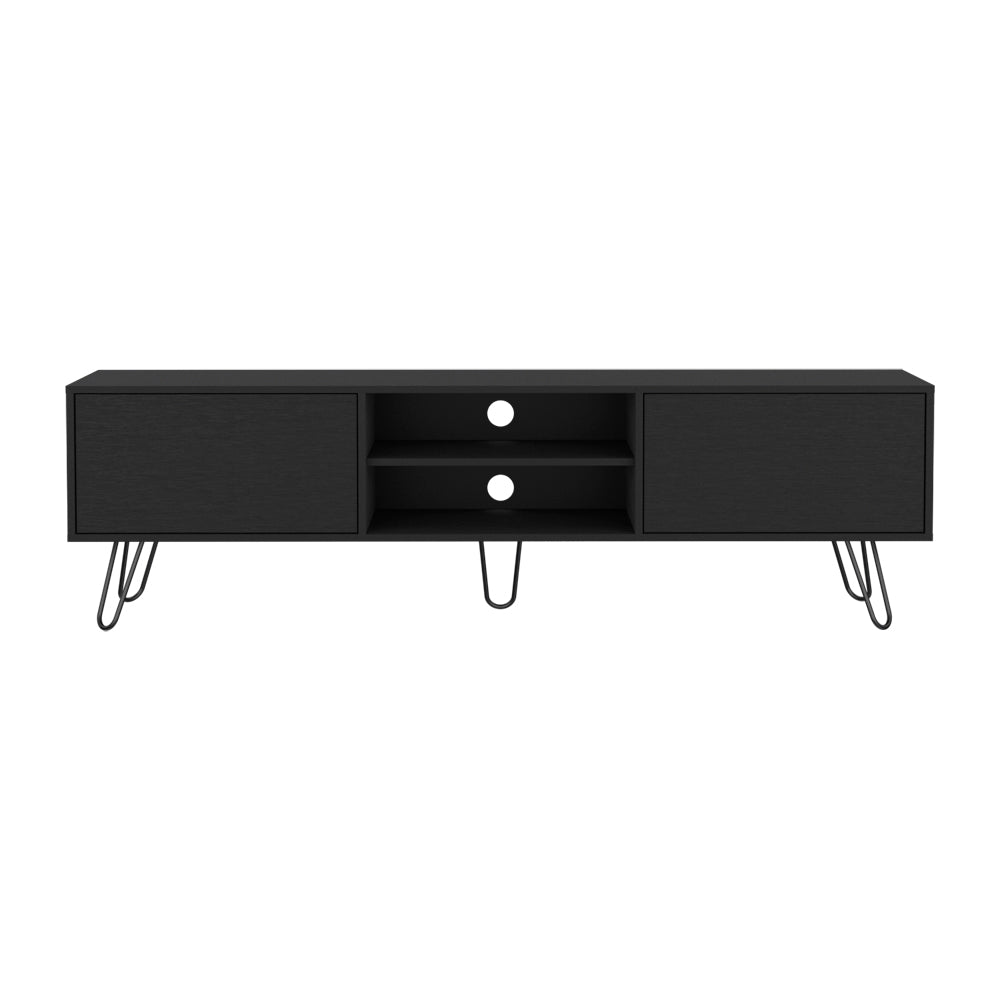 English Elm Tv Stand Franklin Elegant Black Engineered Wood TV Console with Two Open Shelves, Closed Storage, Five-Leg Design 75.1" B092142851
