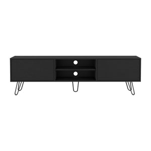 English Elm Tv Stand Franklin Elegant Black Engineered Wood TV Console with Two Open Shelves, Closed Storage, Five-Leg Design 75.1" B092142851