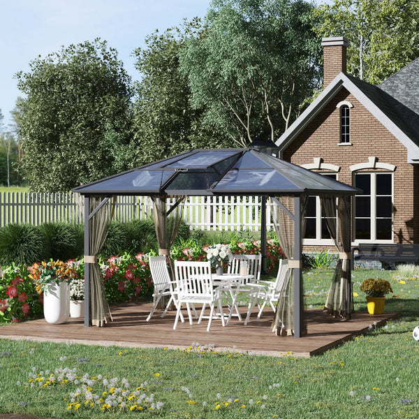English Elm 10' X 12' Hardtop Gazebo Canopy With Uv-Resistant Roof, Ventilation, And Insect-Free Design For Outdoor Fun W2225S00032