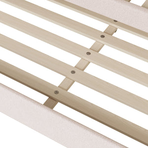 English Elm Teddy Full Size Upholstered Daybed with Twin Trundle, Teddy Fleece Upholstery, Modern Striped Accent Headboard and Sleepover-Friendly Design Beige SF000066AAA