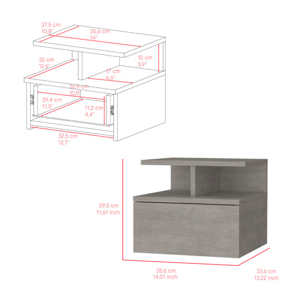 English Elm Nightstand Floating Flopini Concrete Gray — Wall-Mounted Engineered Wood, Drawer & 14" Shelf Space B092142830