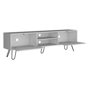English Elm Tv Stand Franklin Modern White Engineered Wood TV Console with Two Open Shelves, Closed Storage, Five-Leg Stability and Sleek Design B092142852