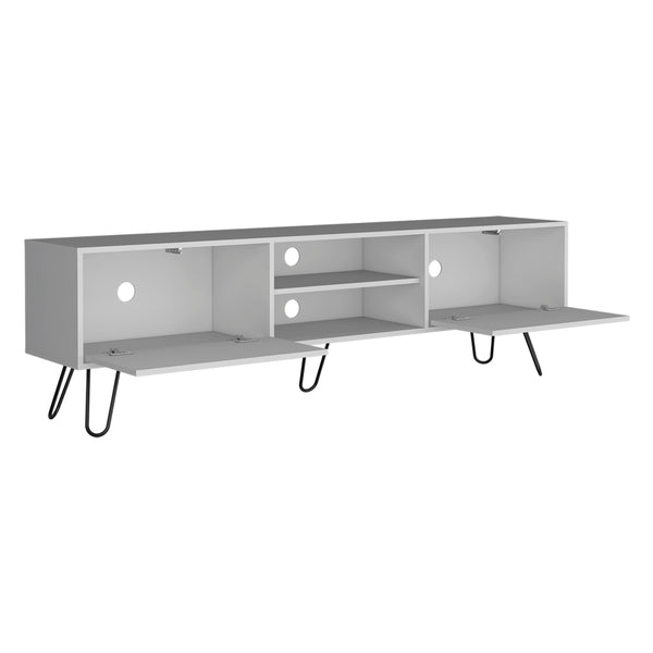 English Elm Tv Stand Franklin Modern White Engineered Wood TV Console with Two Open Shelves, Closed Storage, Five-Leg Stability and Sleek Design B092142852