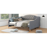 Hearth and Haven Patterson Full Size Upholstered Daybed with Button Tufted Backrest and Nailhead Trim, Grey GX002018AAE