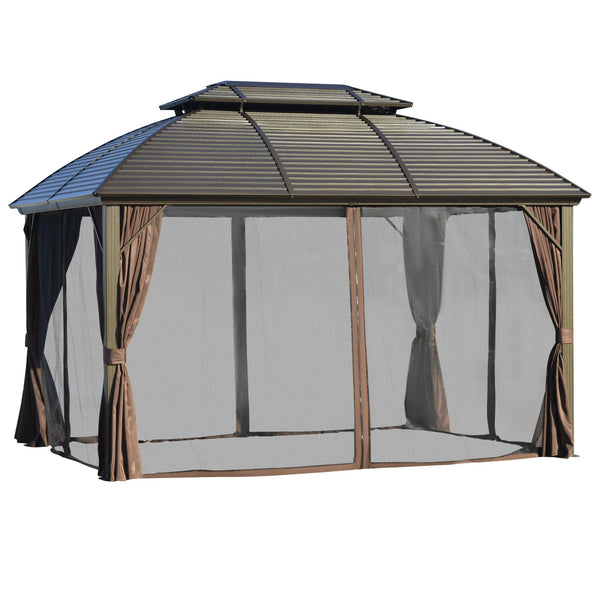 English Elm 10' X 12' Hardtop Gazebo Canopy - Durable Aluminum Frame, Weather-Resistant Pavilion With Privacy Curtains & Mesh W2225S00036