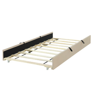 English Elm Twin Velvet Upholstered Platform Bed with Trundle — Space-Saving Sleepover Solution, Durable Design Beige SF000069AAA