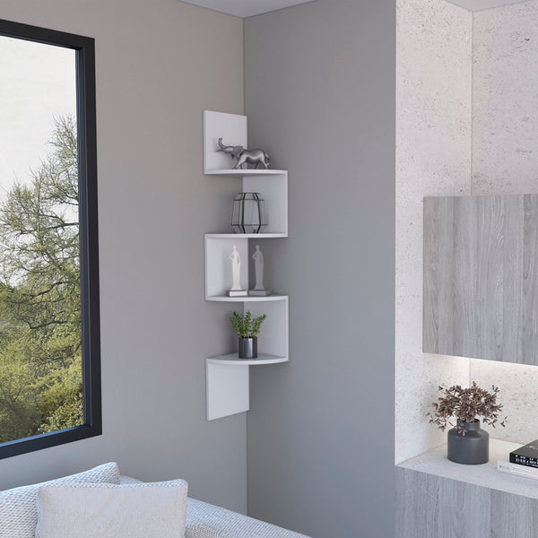 English Elm Shelf Crestone Wall-Mounted Floating Shelf in White — 4 Spacious Engineered Wood Shelves for Living Room Decor and Storage B092142848