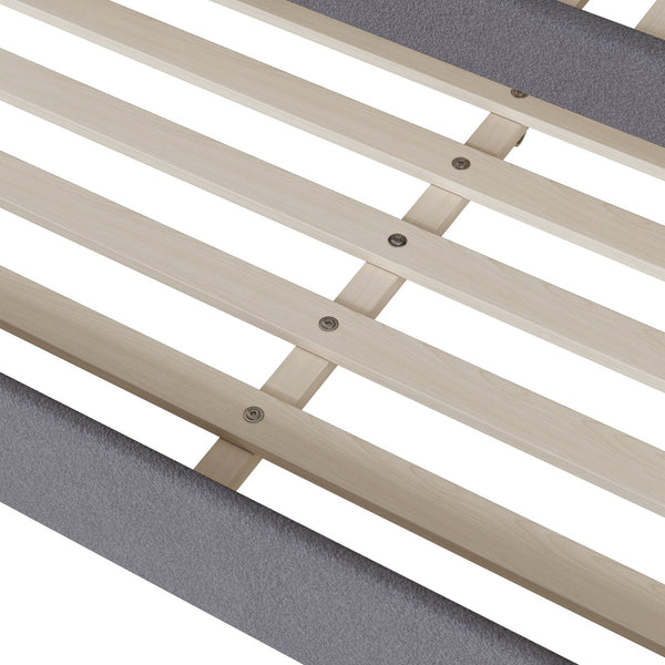 English Elm Teddy Full Size Upholstered Daybed with Twin Trundle, Teddy Fleece Upholstery, Modern Striped Accent Headboard and Sleepover-Friendly Design Gray SF000066AAE