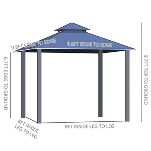 English Elm 10' X 10' Hardtop Gazebo Canopy - Stylish Aluminum Frame Pavilion With Double Roof & Mesh Curtains W2225S00034