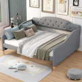 Patterson Full Size Upholstered Daybed with Button Tufted Backrest and Nailhead Trim, Grey
