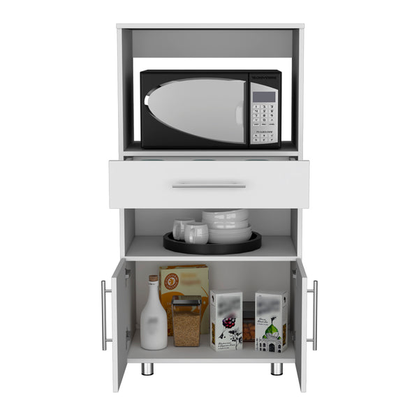 English Elm Kitchen Glenwood Pantry Cabinet White – Engineered Wood, 2 Open Shelves, Drawer & Double Doors, Sleek Storage Solution B092142841