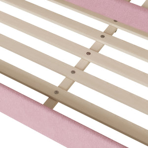 English Elm Teddy Full Size Upholstered Daybed with Twin Trundle, Teddy Fleece Upholstery, Modern Striped Accent Headboard and Sleepover-Friendly Design Pink SF000066AAH