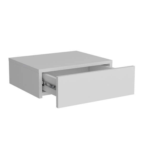 English Elm Nightstand Isola Wall-Mounted White — Floating Engineered Wood Nightstand with Deep Drawer, Space-Saving Design B092142816
