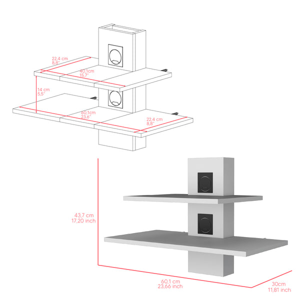 English Elm Shelf Ruston White Engineered Wood Floating Shelf for Living Room – Sleek Finish, Cable Grommets, Durable Design B092142854