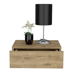 English Elm Nightstand Wall-Mounted Isola Macadamia Beige – Space-Saving Floating Design with Deep Drawer & Top Surface B092142818