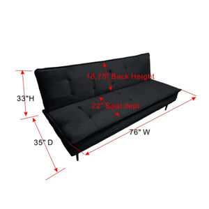 English Elm Gyuri Velvet 76" Upholstered Sofa Bed Black — 2-in-1 Convertible 3-Seater, Plush Sponge Comfort, Sturdy Metal Frame, Easy Assembly W2297142994