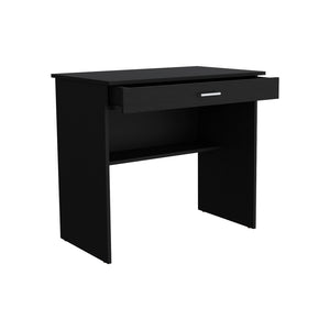 English Elm Desk Eden Black Engineered Wood Office Desk with Spacious 27.8"W x 13.2"D Drawer, Two-Leg Stability B092142850