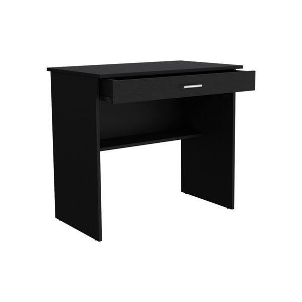 English Elm Desk Eden Black Engineered Wood Office Desk with Spacious 27.8"W x 13.2"D Drawer, Two-Leg Stability B092142850