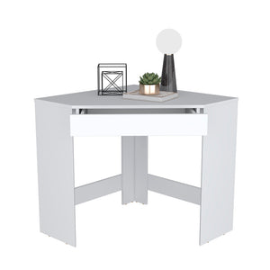 English Elm Corner Desk Granger Engineered Wood Corner Desk in White with Drawer, Space-Saving Stable Design B092142856