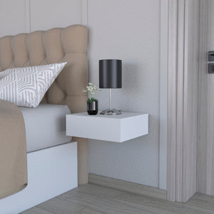 English Elm Nightstand Isola Wall-Mounted White — Floating Engineered Wood Nightstand with Deep Drawer, Space-Saving Design B092142816