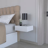 Isola White Bedroom Nightstand with Generous Drawer, Wall-Mounted Design - 13.4