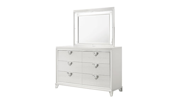 English Elm Modern Prism King 4PC Bedroom Set with LED Headboard, Mirror Accents, V-Handle Storage & Tufting B009S01226