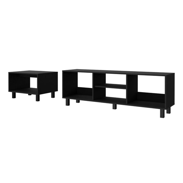 English Elm 2pc Millville Living Room Set in Black – Engineered Wood Coffee Table & TV Rack, Sturdy Storage B092142849