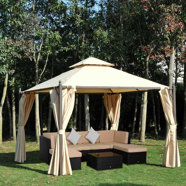English Elm 10' X 10' Steel Outdoor Patio Gazebo With Vented Canopy & Privacy Curtains For Stylish Gatherings W2225S00029