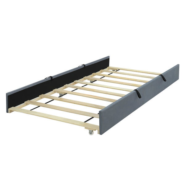 English Elm Twin Velvet Upholstered Platform Bed with Trundle — Space-Saving Sleepover Solution, Durable Design Gray SF000069AAE