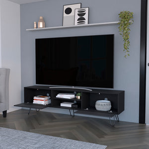 English Elm Tv Stand Franklin Elegant Black Engineered Wood TV Console with Two Open Shelves, Closed Storage, Five-Leg Design 75.1" B092142851