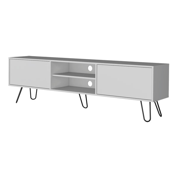 English Elm Tv Stand Franklin Modern White Engineered Wood TV Console with Two Open Shelves, Closed Storage, Five-Leg Stability and Sleek Design B092142852