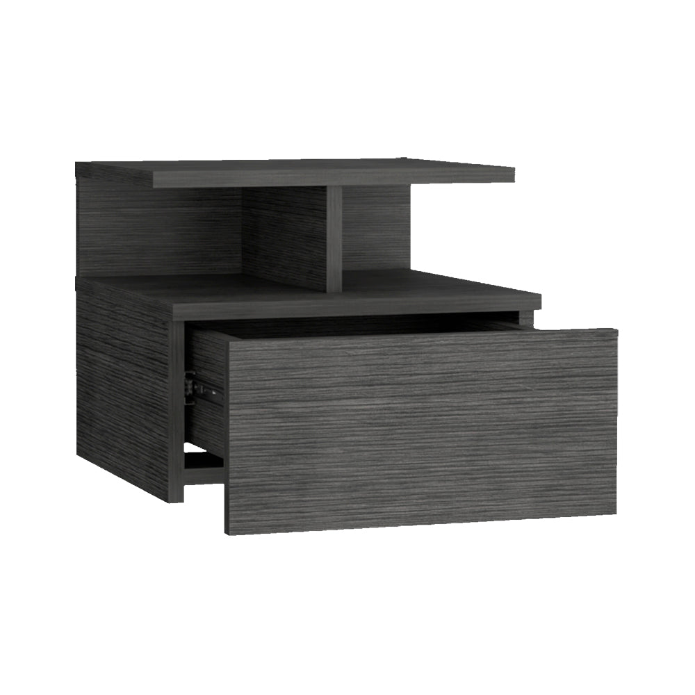 English Elm Nightstand Floating Flopini Smokey Oak – Wall-Mounted Engineered Wood Nightstand with Drawer, Space-Saving Shelf and Modern Gray Finish B092142831