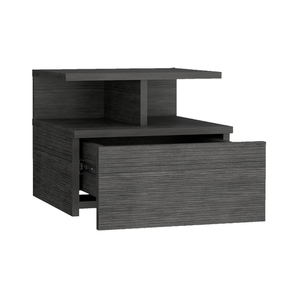 English Elm Nightstand Floating Flopini Smokey Oak – Wall-Mounted Engineered Wood Nightstand with Drawer, Space-Saving Shelf and Modern Gray Finish B092142831